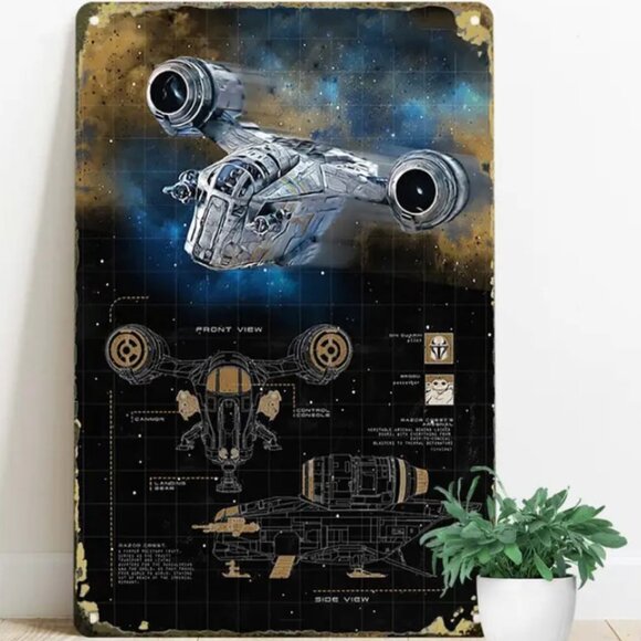 Star Wars Mandalorian Mando's Razor Crest Ship Blueprint Metal Art Sign 8x12" - Picture 4 of 5